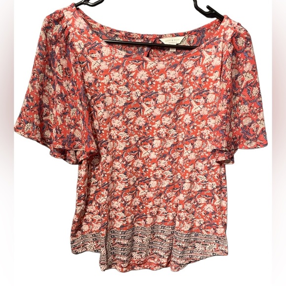 Lucky Brand Mixed Media Flutter Sleeve Floral Lightweight Color:Orange Size:M - Picture 2 of 10